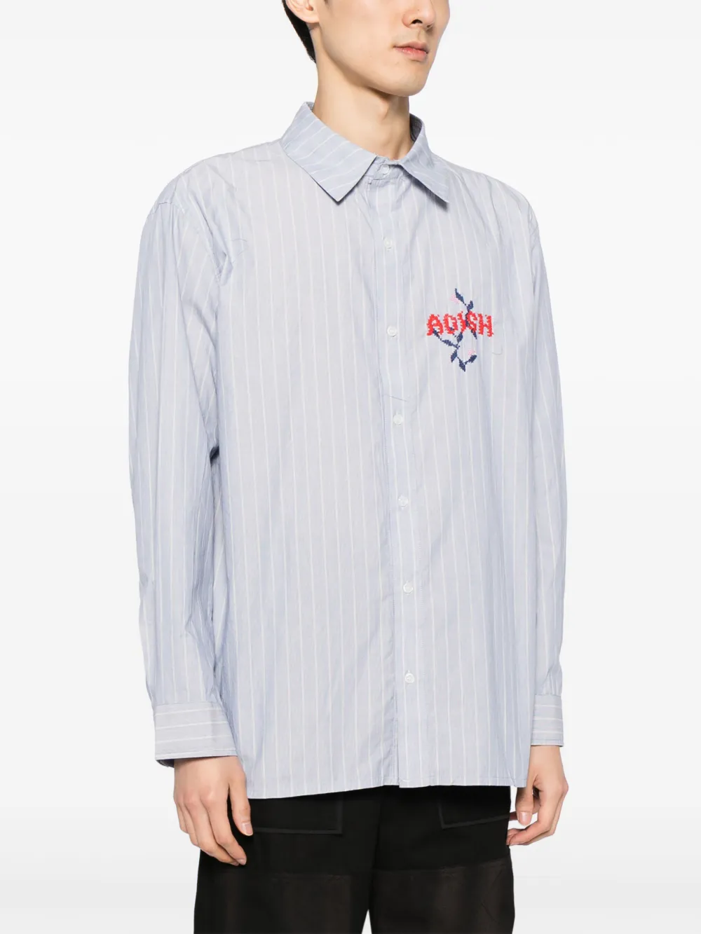 Adish Nafnuf Logo-embroidered Striped Shirt In Blau