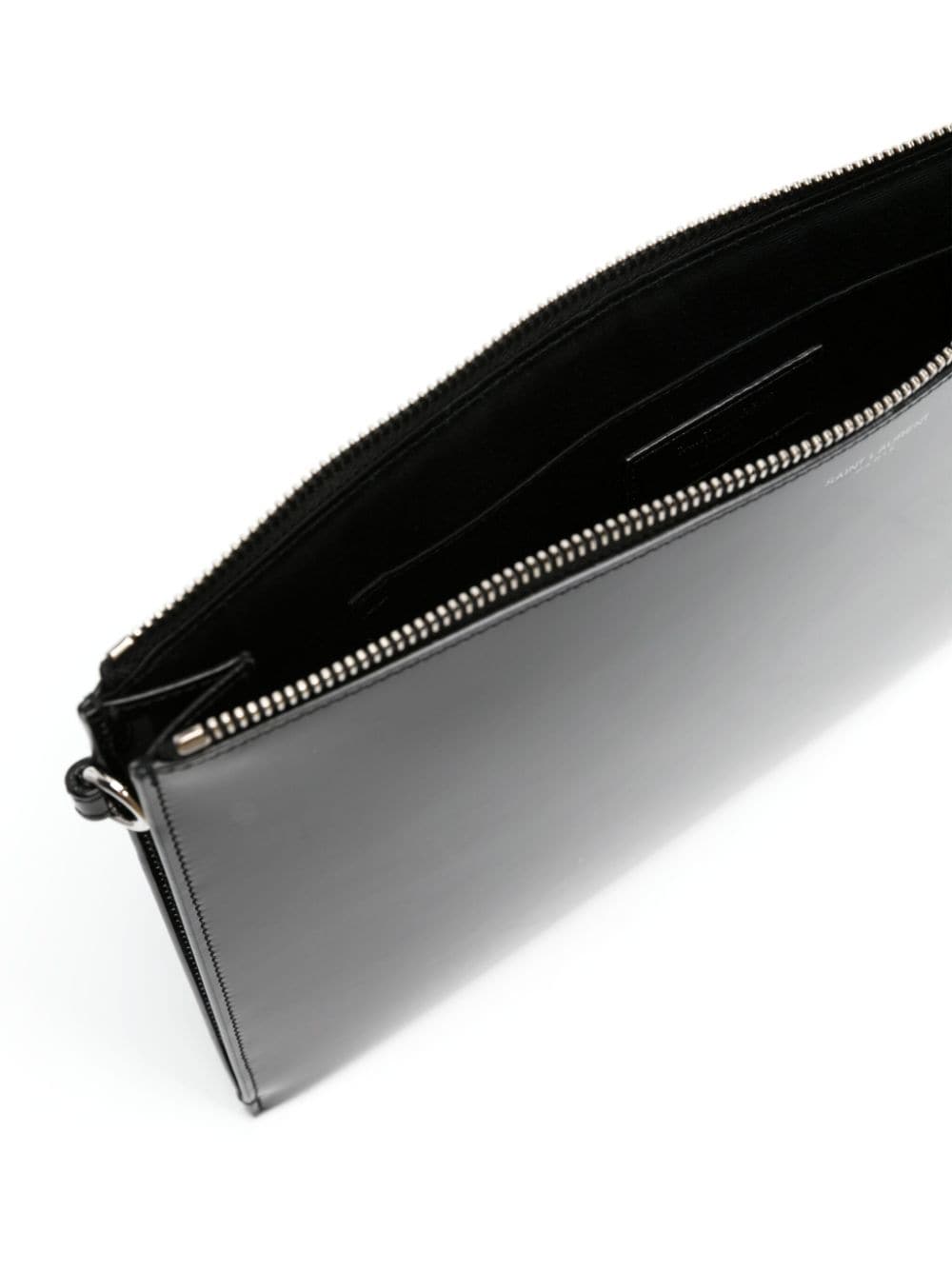 Shop Saint Laurent Patent-finish Leather Clutch Bag In Black