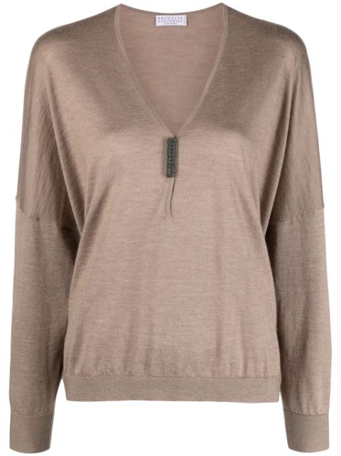 Brunello Cucinelli sequin-embellished V-neck jumper Women