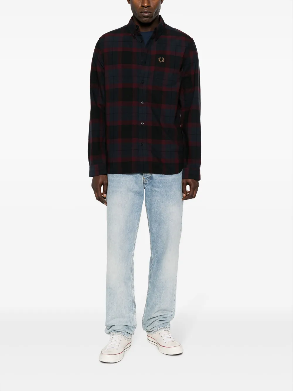 Fred Perry logo-embroidered tartan check shirt - Blauw
