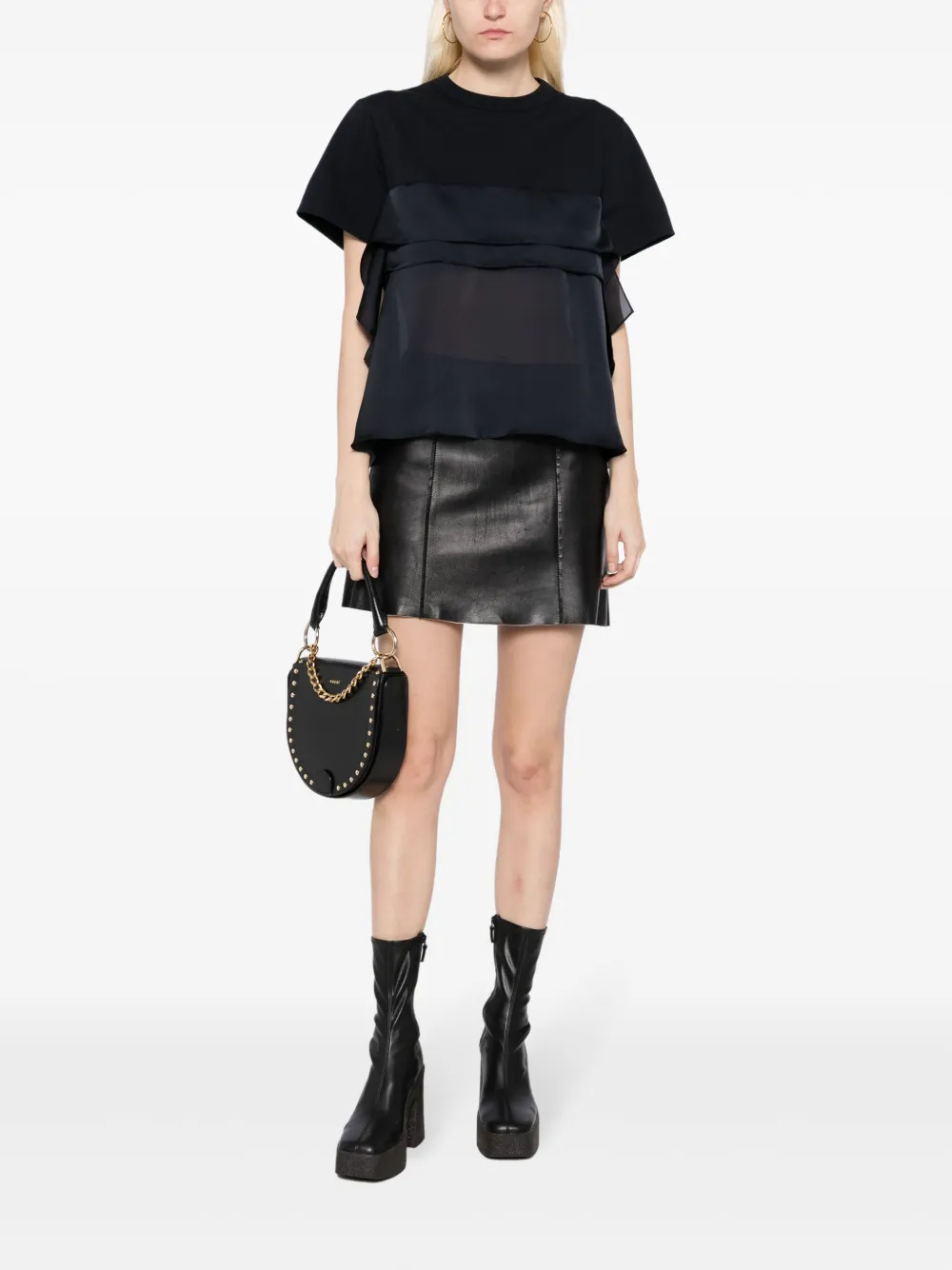 sacai semi-sheer panel blouse - Zwart