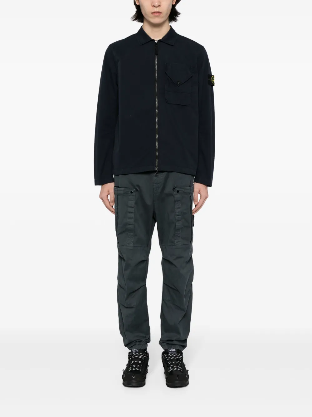 Stone Island Compass-patch zip-up overshirt - Blauw