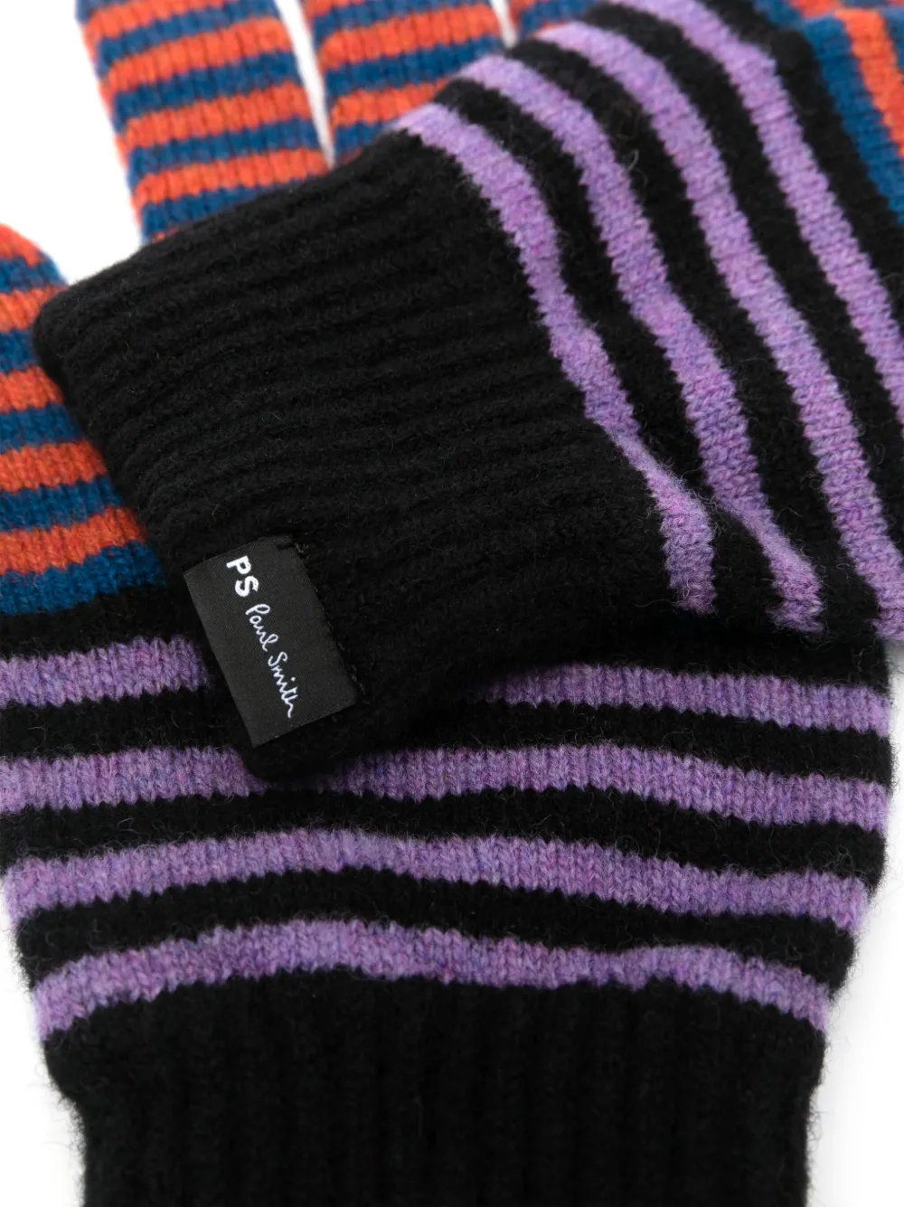 PS Paul Smith striped ribbed-knit wool gloves - Zwart