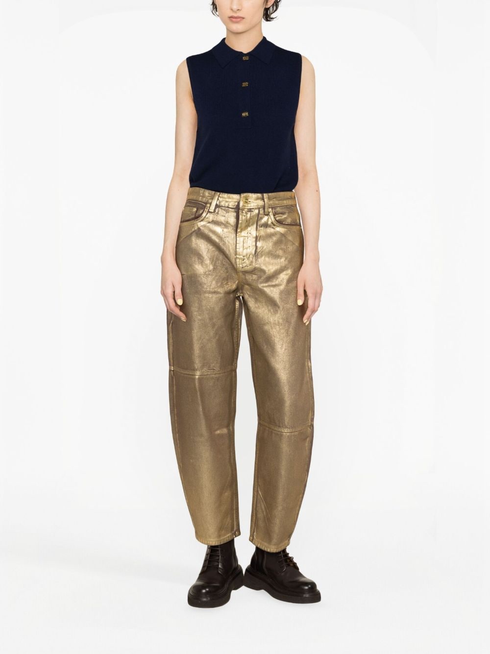 GANNI Stary gold-foiled jeans - Goud