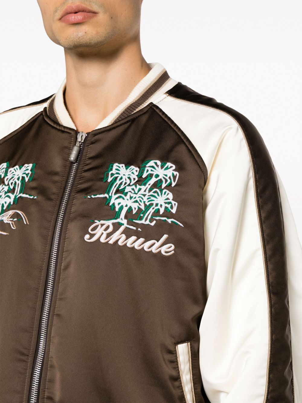 Shop Rhude Souvenir Embroidered Bomber Jacket In Brown