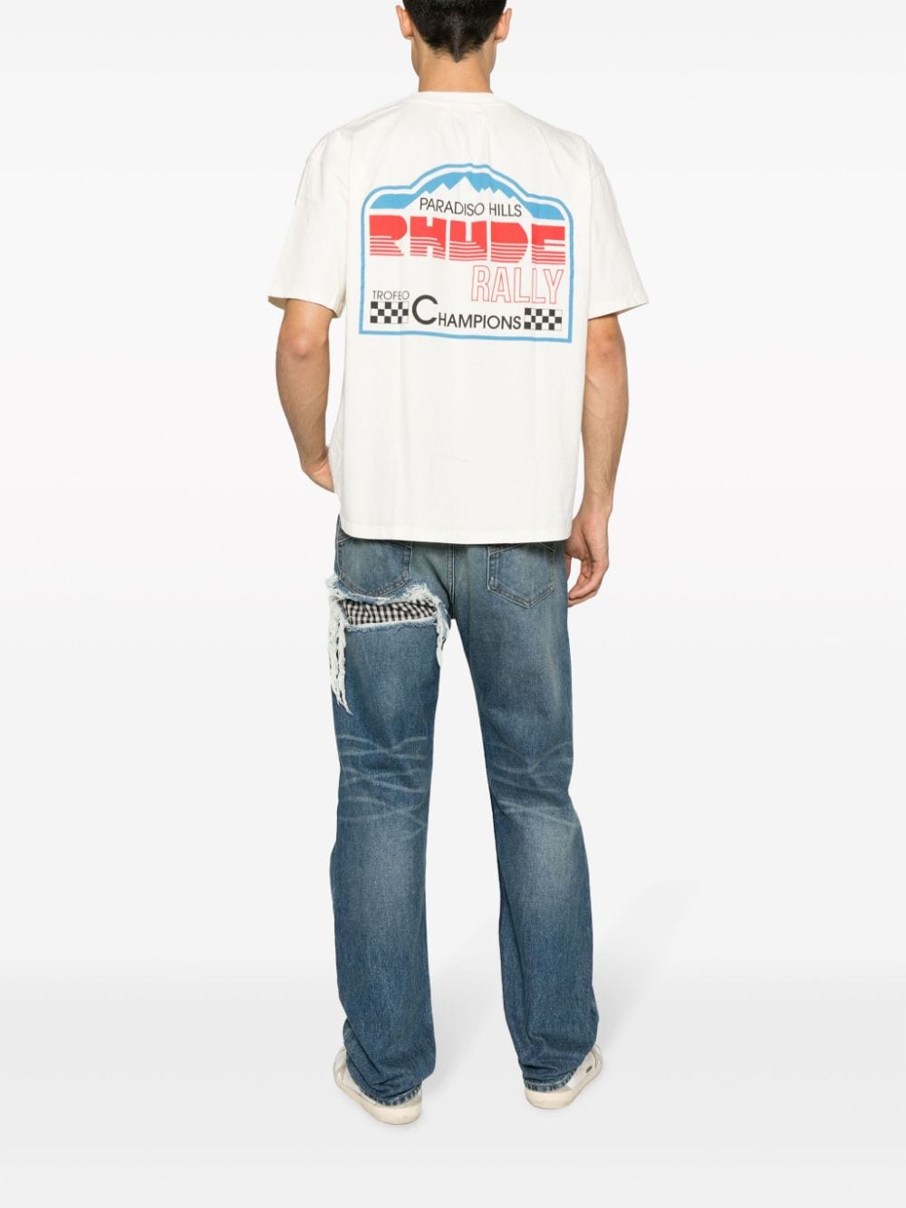 Shop Rhude Paradiso Rally Cotton T-shirt In White