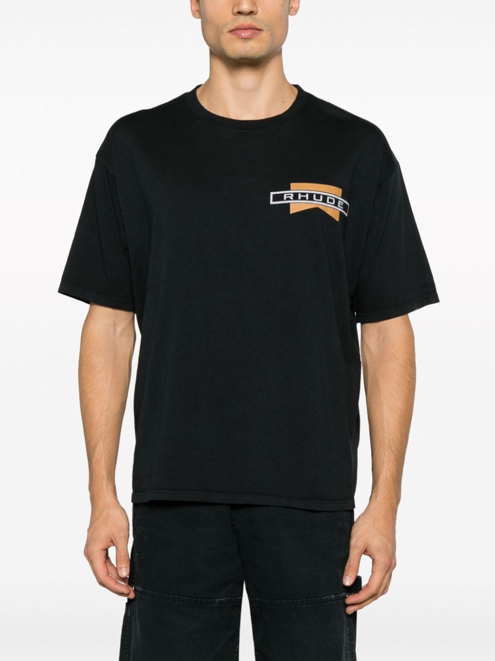 Shop Rhude Slogan-print Cotton T-shirt In Black
