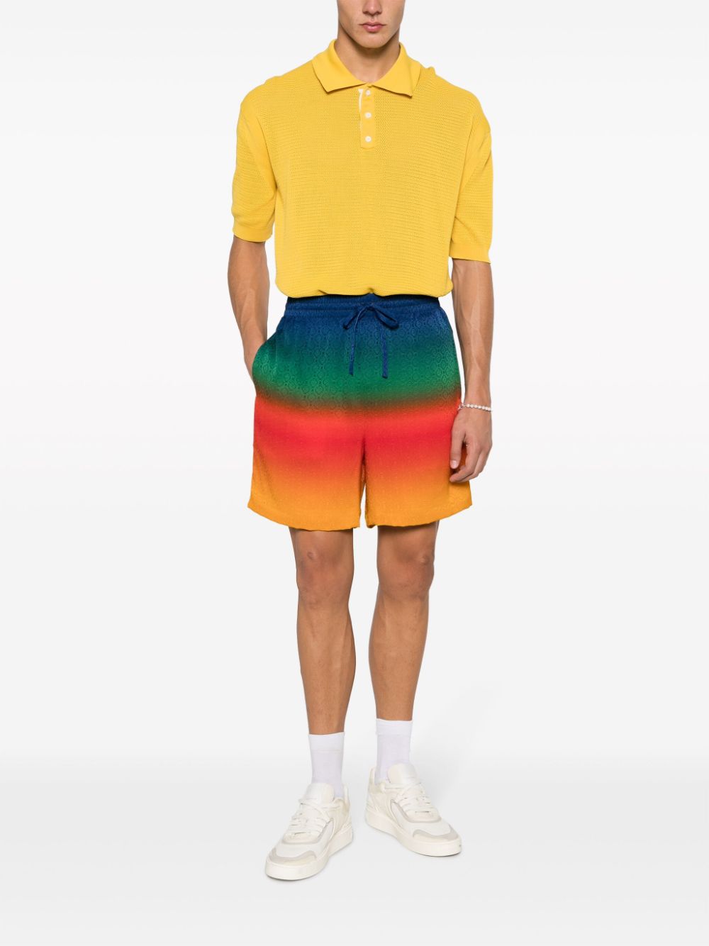 Casablanca rainbow-ombré silk track shorts - Blauw