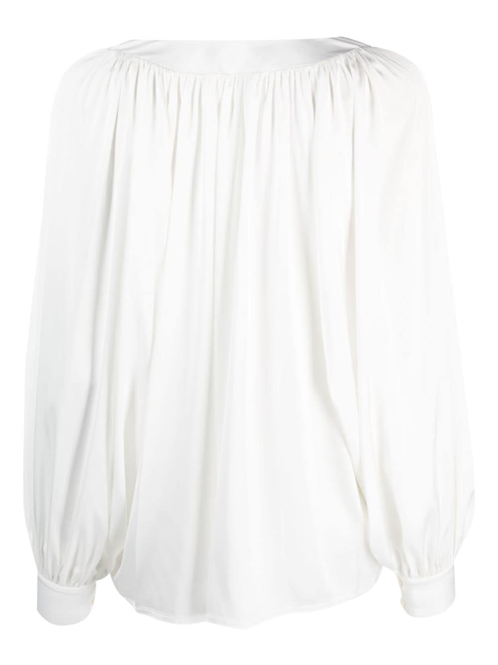 D.Exterior pleated V-neck blouse - Wit