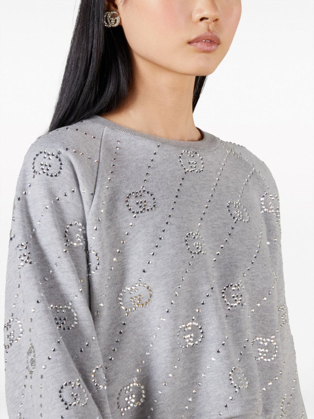 Shop Gucci Interlocking G Crystal-embellished Sweatshirt In Grau