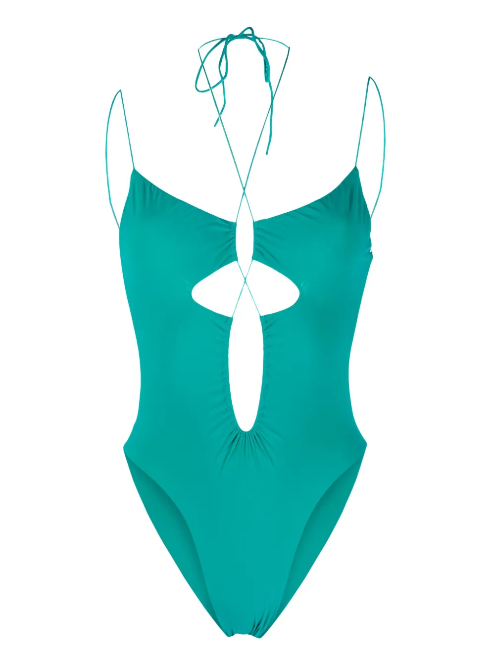 Amazuìn Open-back Halterneck Swimsuit In Green