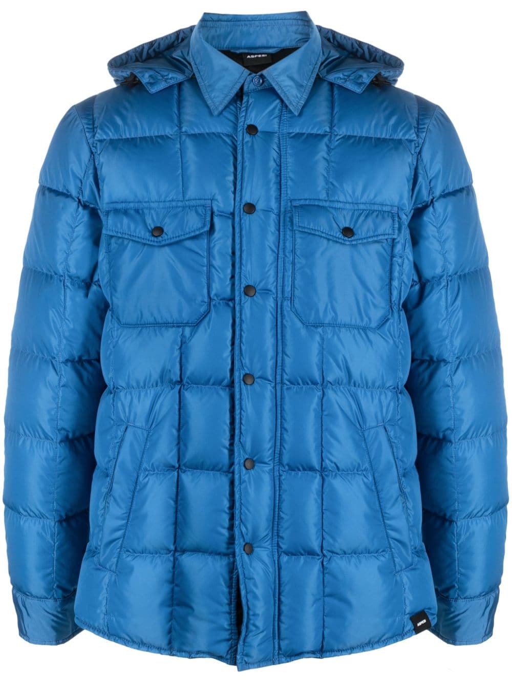 Aspesi Checked Hooded Puffer Jacket In Blue