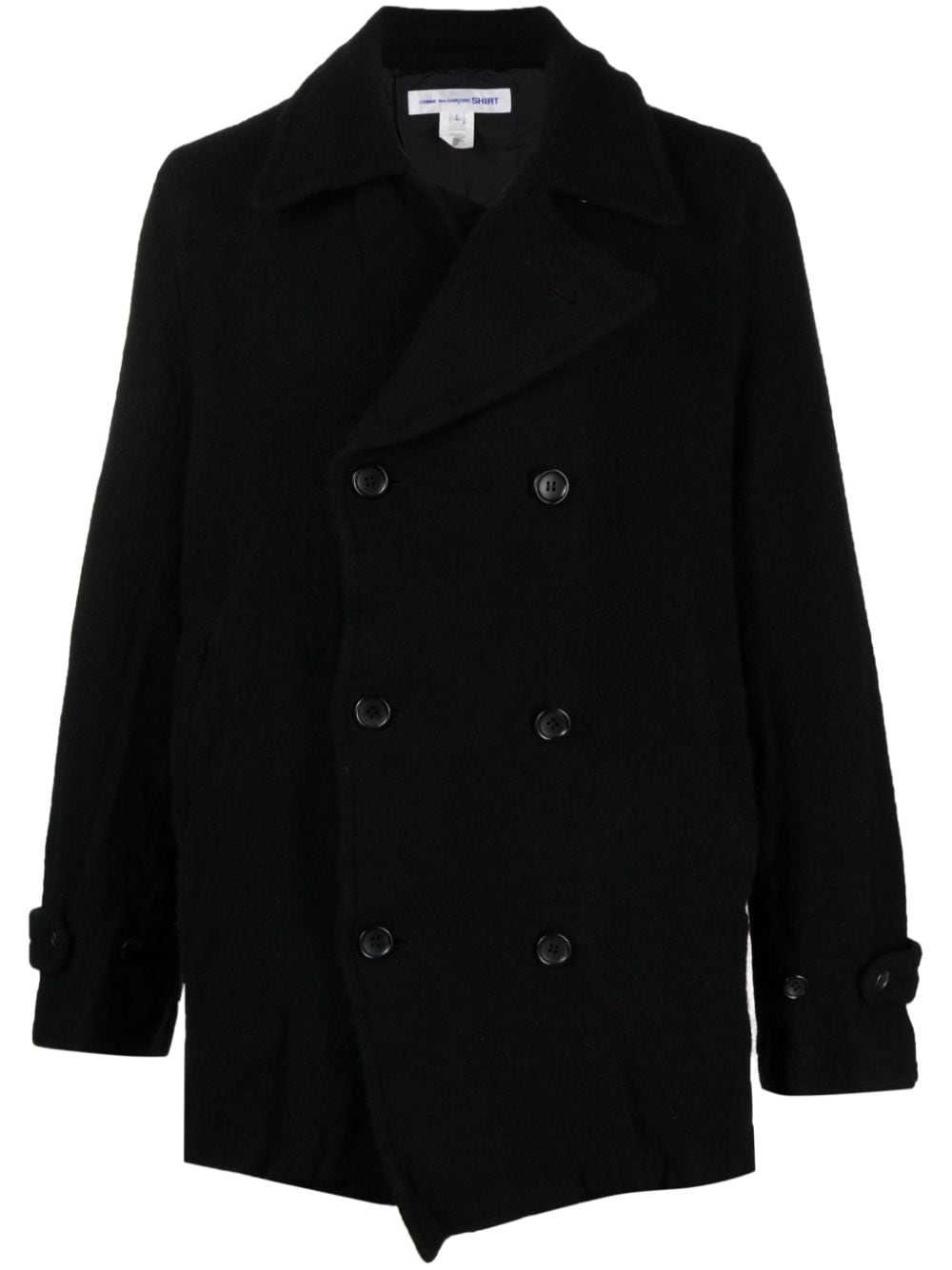 Comme Des Garçons Shirt Double-breasted Wool Blend Coat In Black
