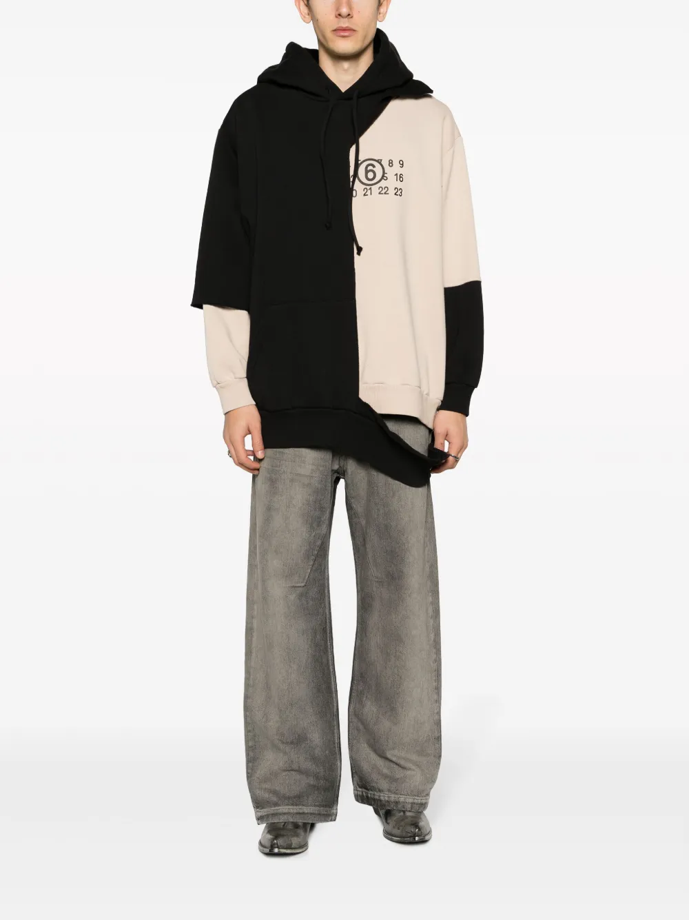 MM6 Maison Margiela panelled asymmetric hoodie - Zwart