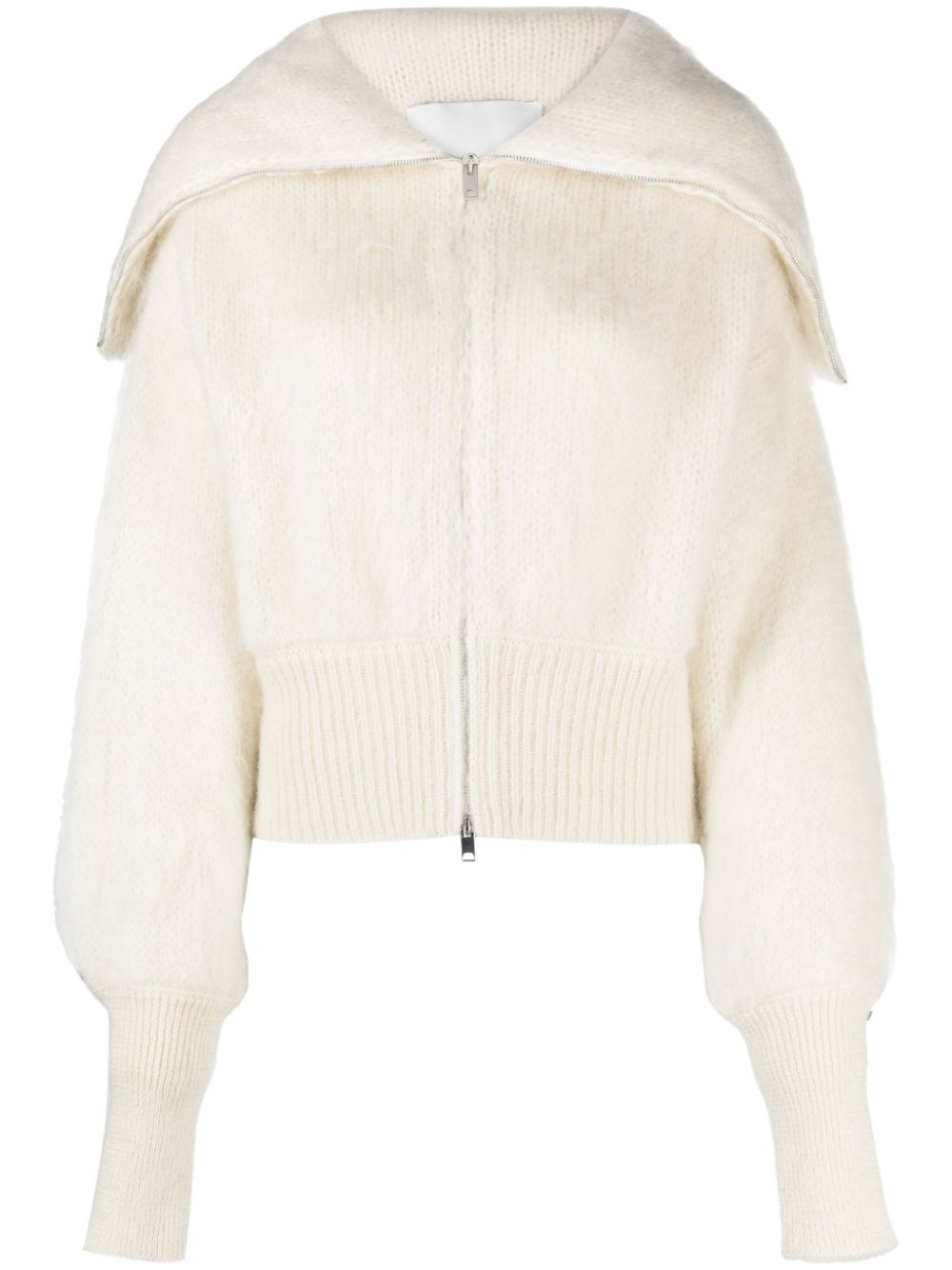 Sa Su Phi Zip-up Puff-sleeves Cardigan In Weiss