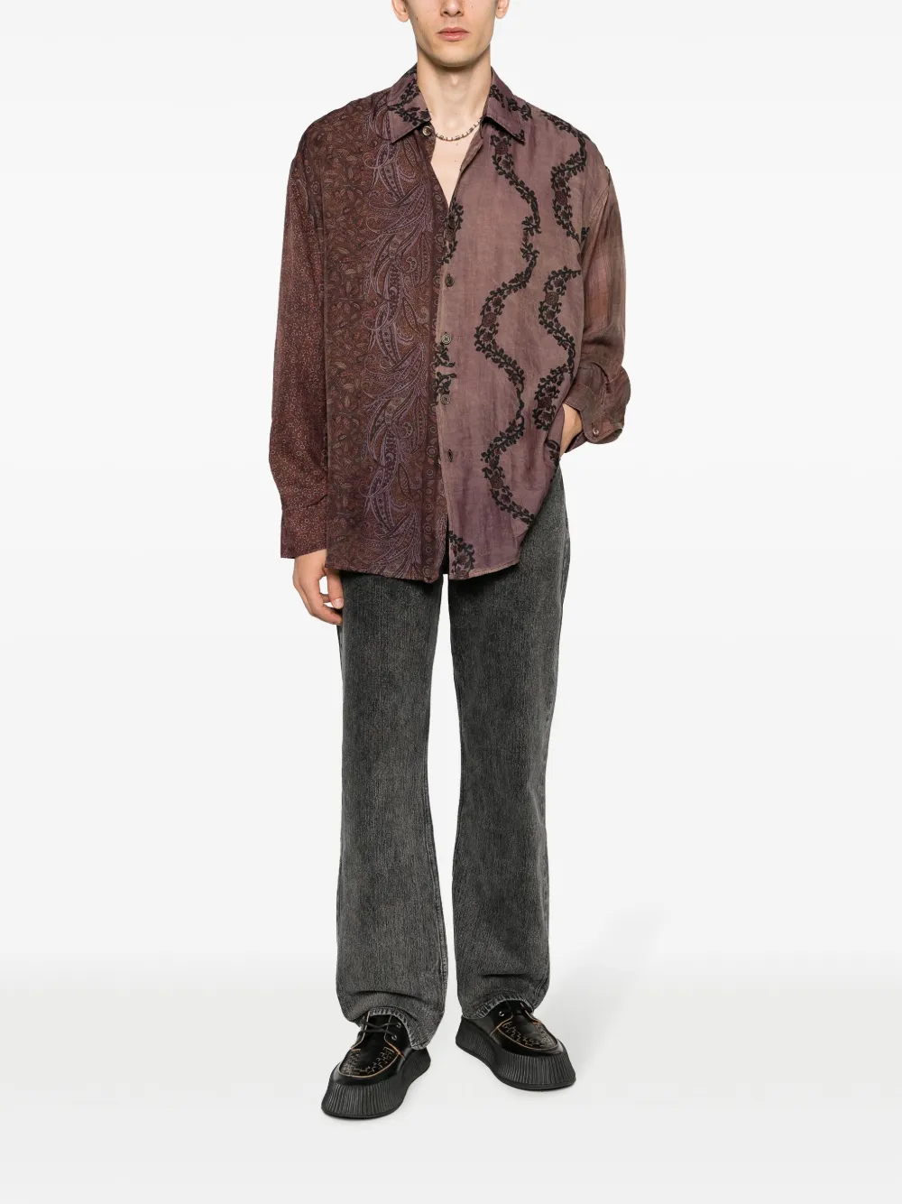 OUR LEGACY Borrowed patchwork cotton shirt - Bruin