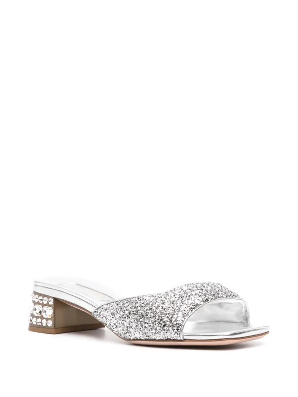 Miu Miu crystal-embellished Glitter Sandals | Silver | FARFETCH