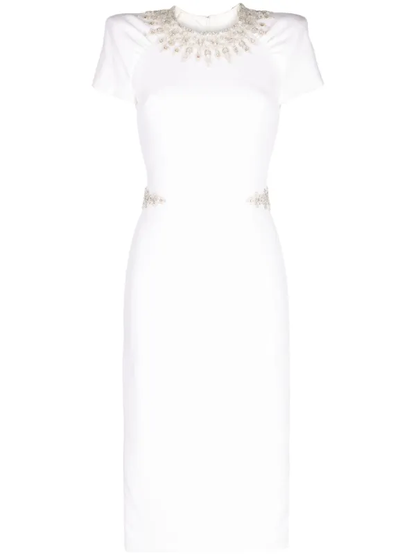 white beaded dress midi Alexandre Vauthier White Beaded Strapless Midi Dress – Runway Catalog main image 0