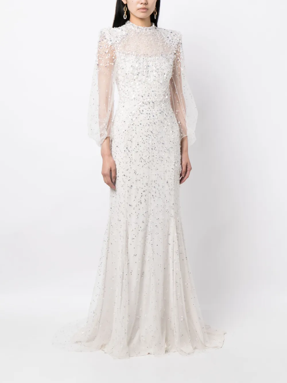 Shop Jenny Packham Hedda Sequin-embellished Tulle Gown In White