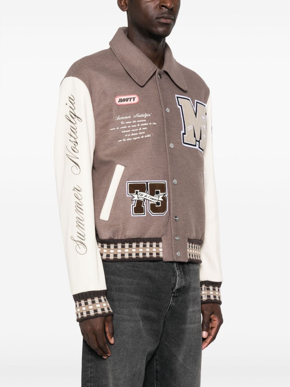 Shop Mouty Varsity Colour-block Bomber Jacket In Brown