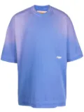 PDF bleached-effect logo-embroidered cotton T-shirt - Blue