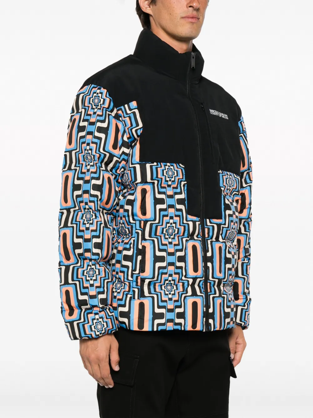 Shop Marcelo Burlon County Of Milan Geometric-print Quilted Puffer Jacket In Black