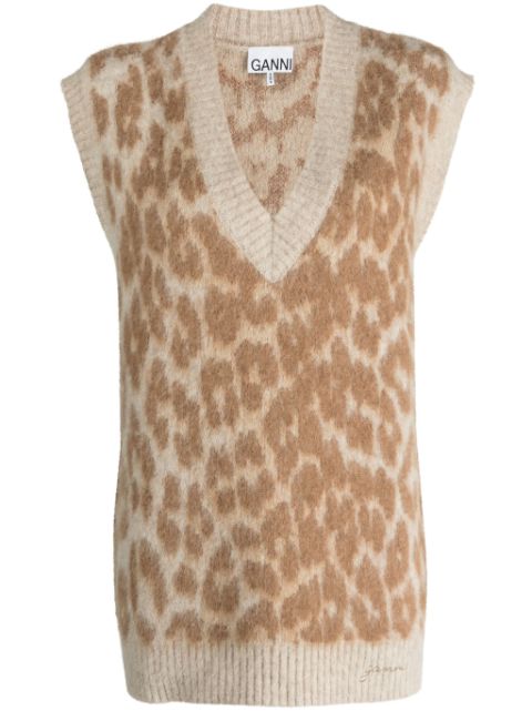 GANNI leopard-jacquard vest Women