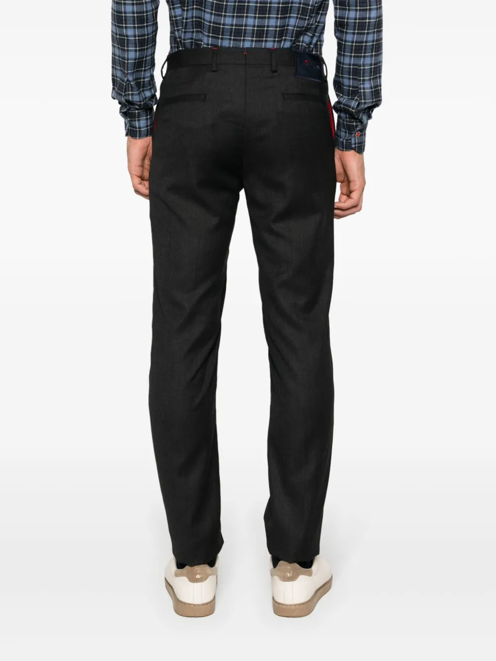 Shop Kiton Slim-cut Logo-tag Chinos In Black