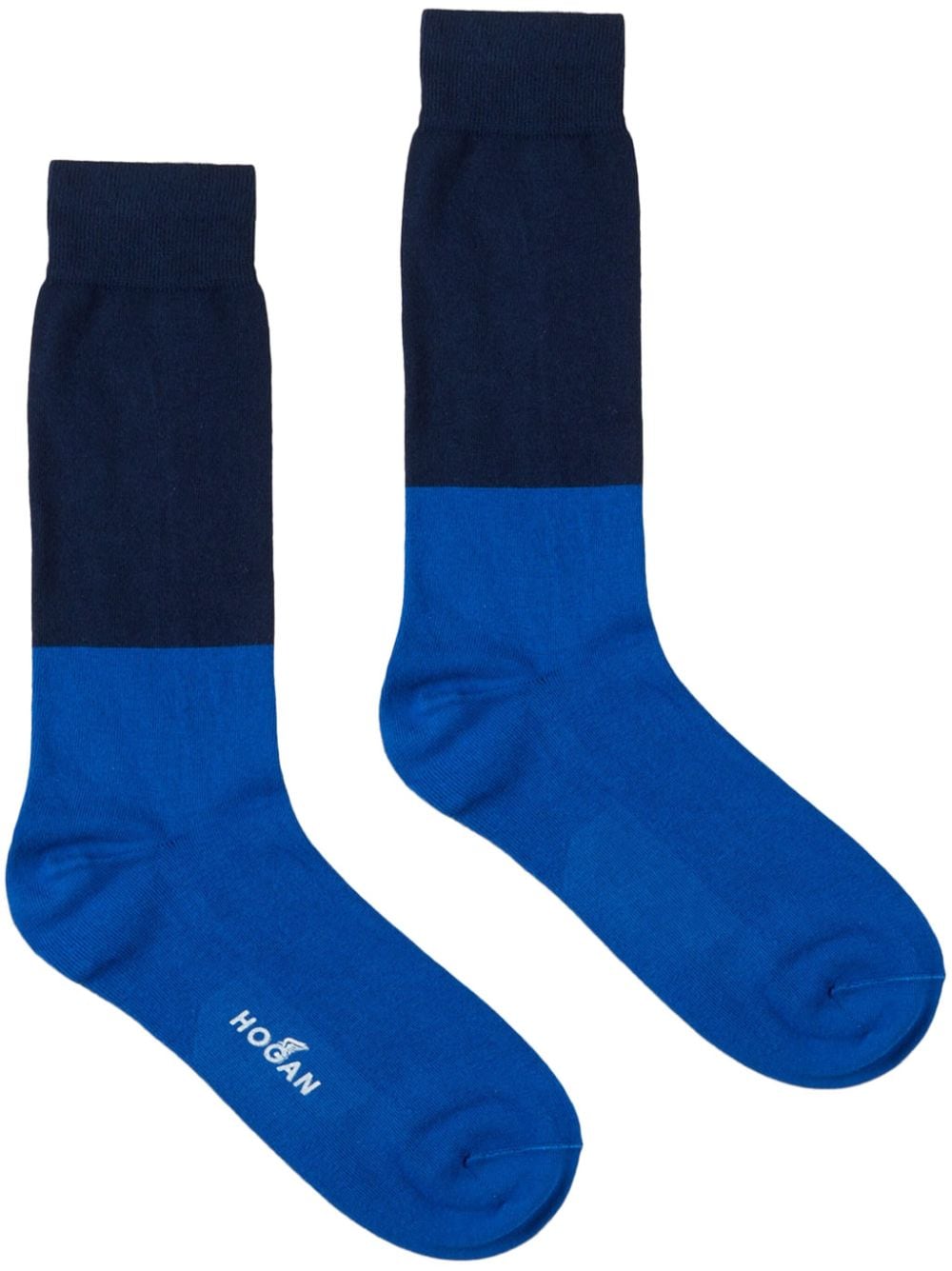Hogan Two-tone Fine-ribbed Socks In Blue