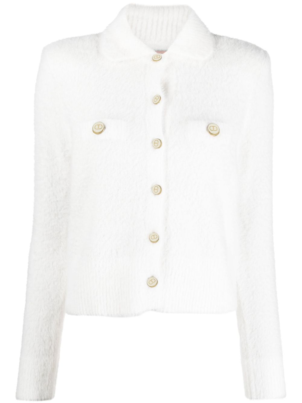 TWINSET brushed-knit logo-button cardigan - White