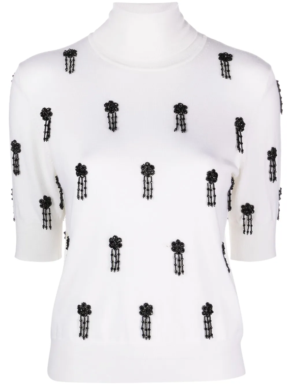 P.A.R.O.S.H. floral-embroidered roll-neck T-shirt Beige
