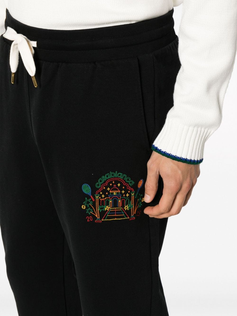 Shop Casablanca Rainbow Crayon Temple-embroidery Track Pants In Black