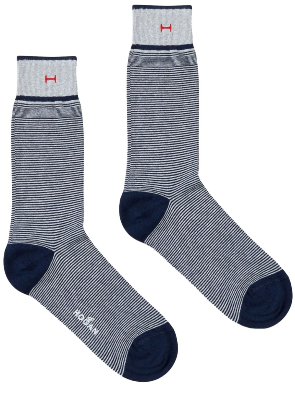 Hogan Logo-intarsia Striped Socks In Grey