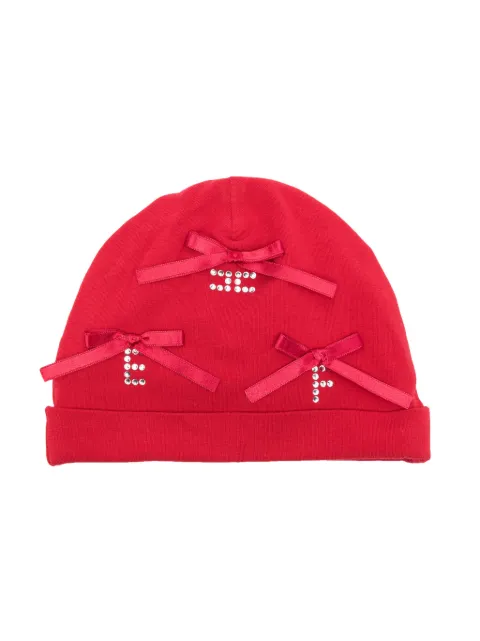 Elisabetta Franchi La Mia Bambina rhinestone-logo bow-embellished beanie