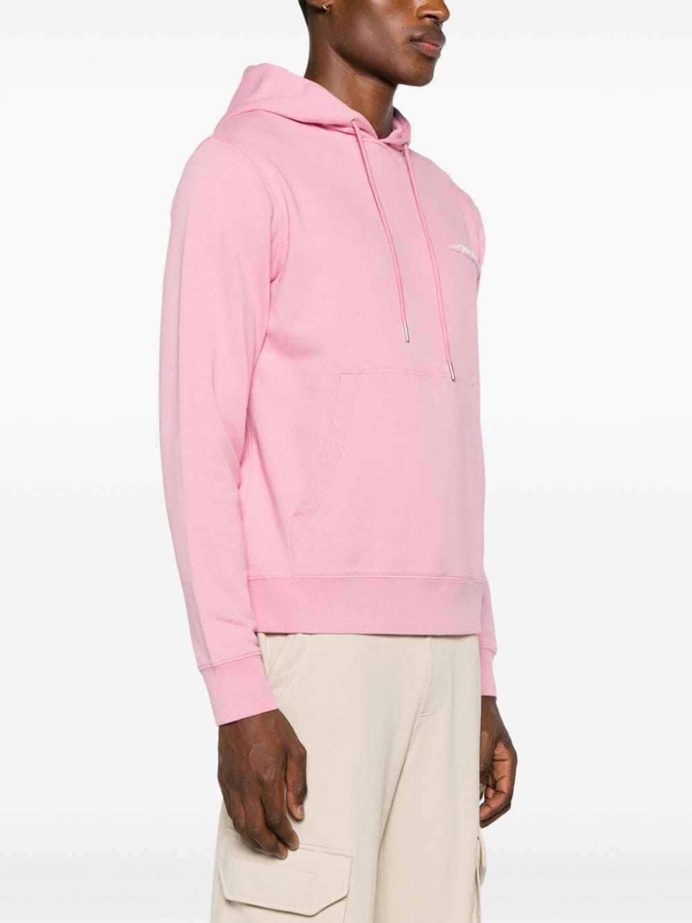 Shop Sandro Logo-patch Cotton Jersey Hoodie In Pink