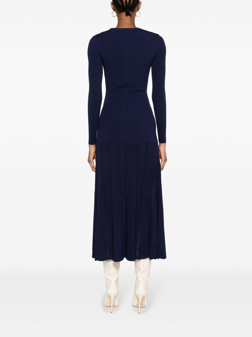 Shop Sandro Ribbed-knit Midi Dress In Blue
