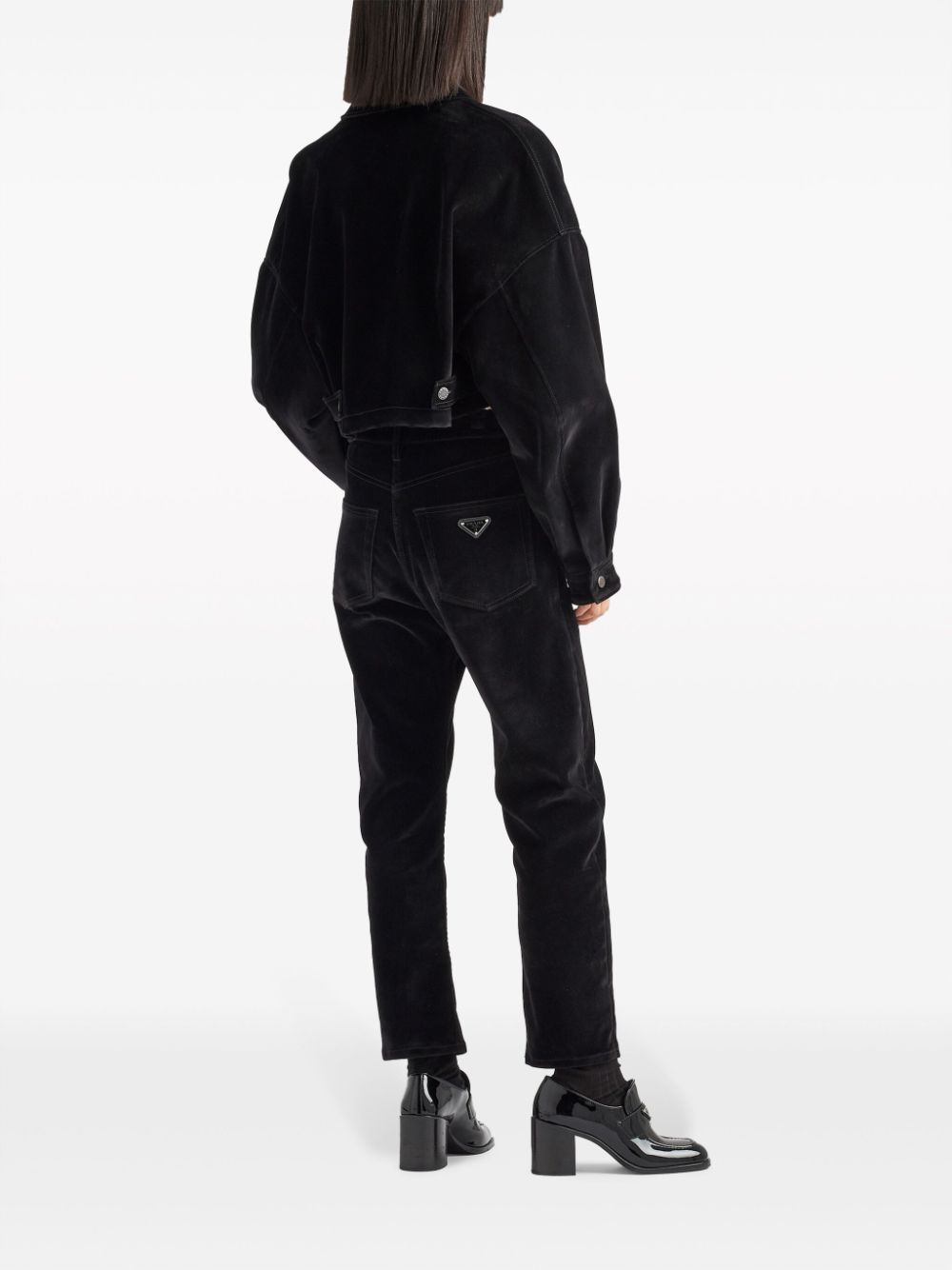 Shop Prada Velvet Denim Blouson Jacket In Black