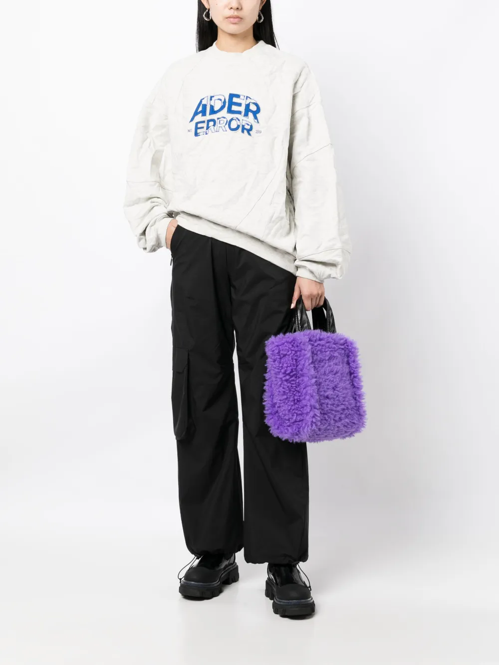 Shop Ader Error Logo-embroidered Crinkled Sweatshirt In Neutrals