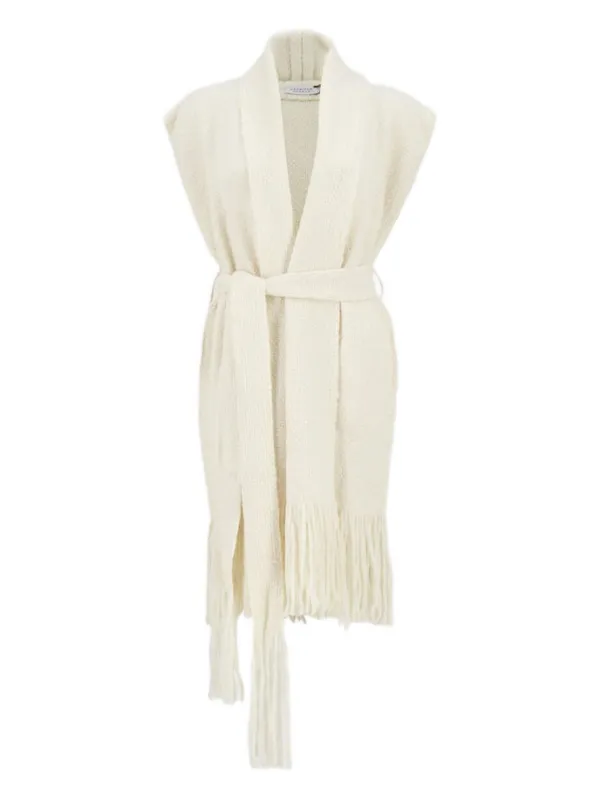 Gabriela Hearst Teagan Fringed Belted Cashmere Vest in Neutrals