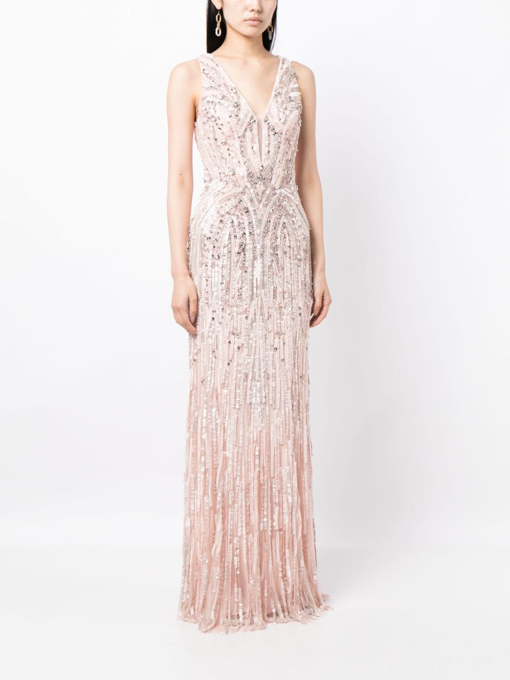 Shop Jenny Packham Raquel Crystal-embellished Gown In Pink