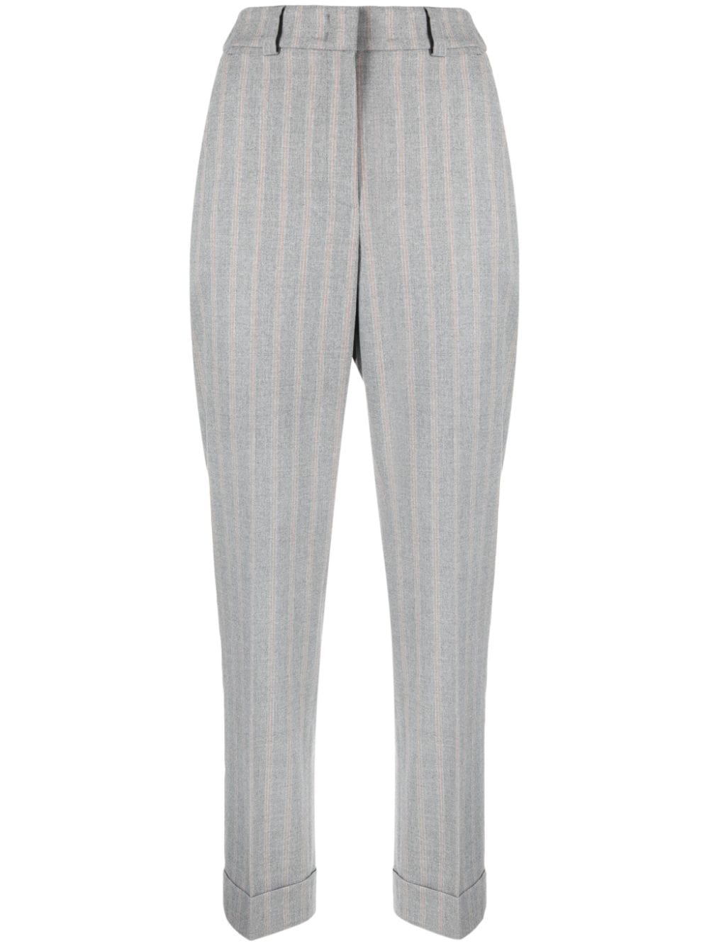 Peserico Striped Tapered-leg Cropped Trousers In Grey