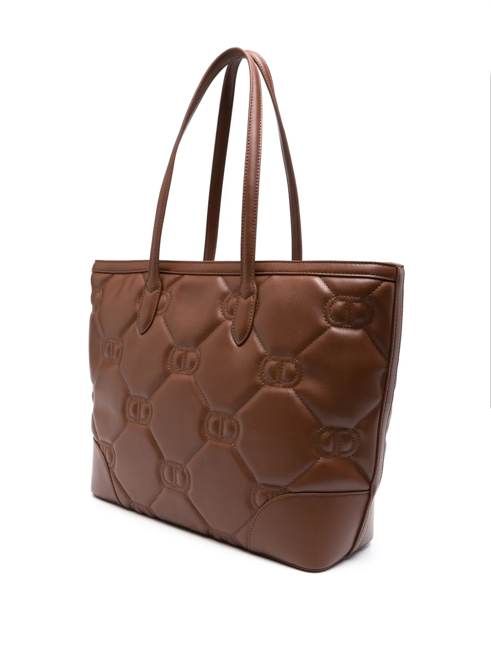 TWINSET logo-plaque matelassé-effect tote bag - Bruin
