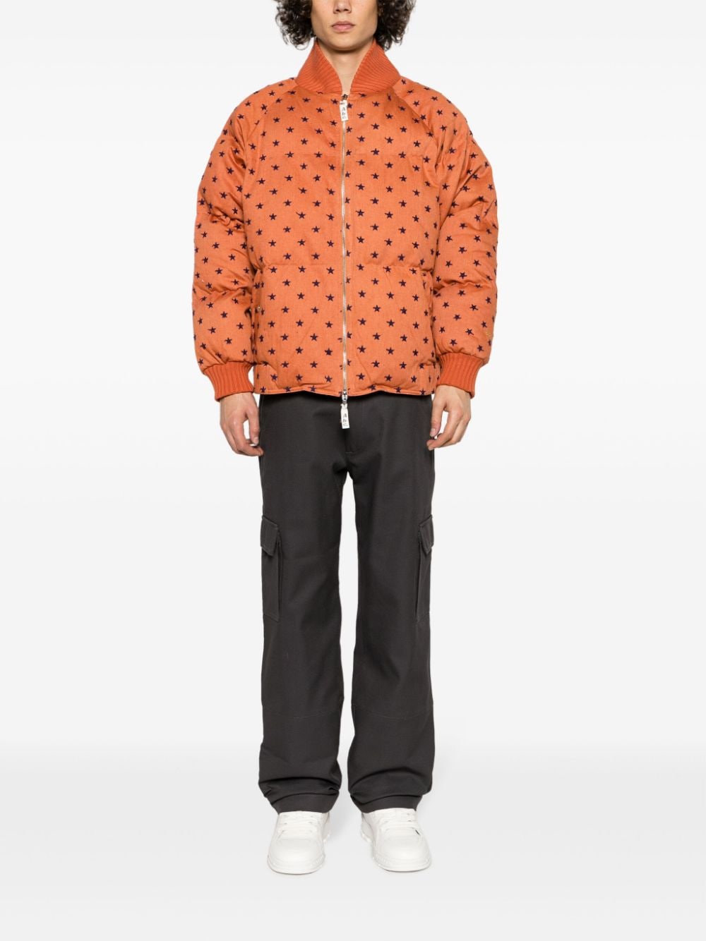 Shop Advisory Board Crystals Logo-patch Star-print Bomber Jacket In Orange