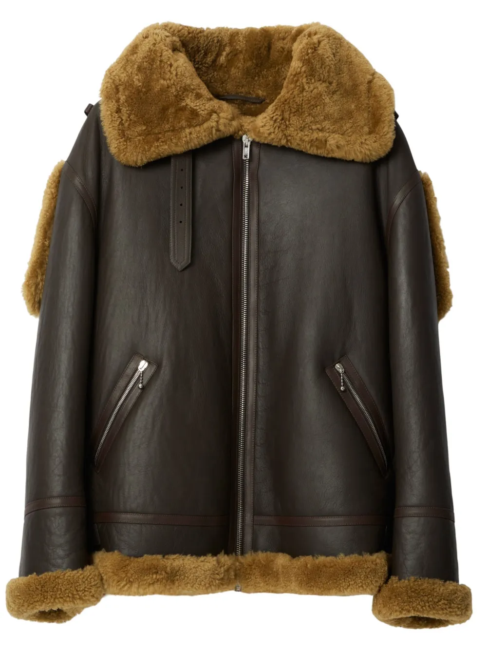 Burberry Shearling Aviator Leather Jacket In Brown