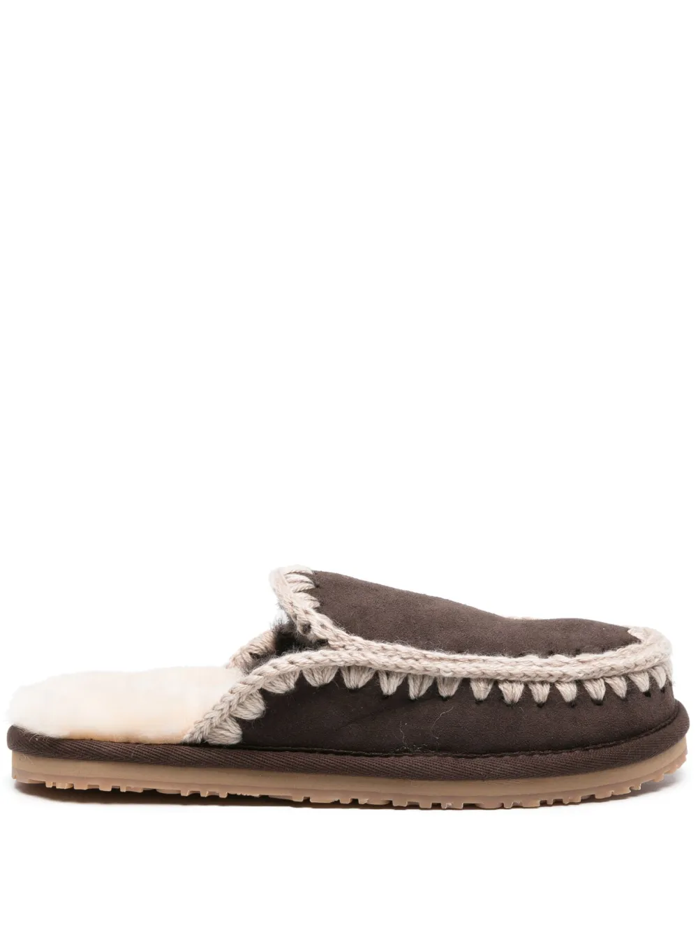 Mou whipstitch-detail shearling slippers Brown