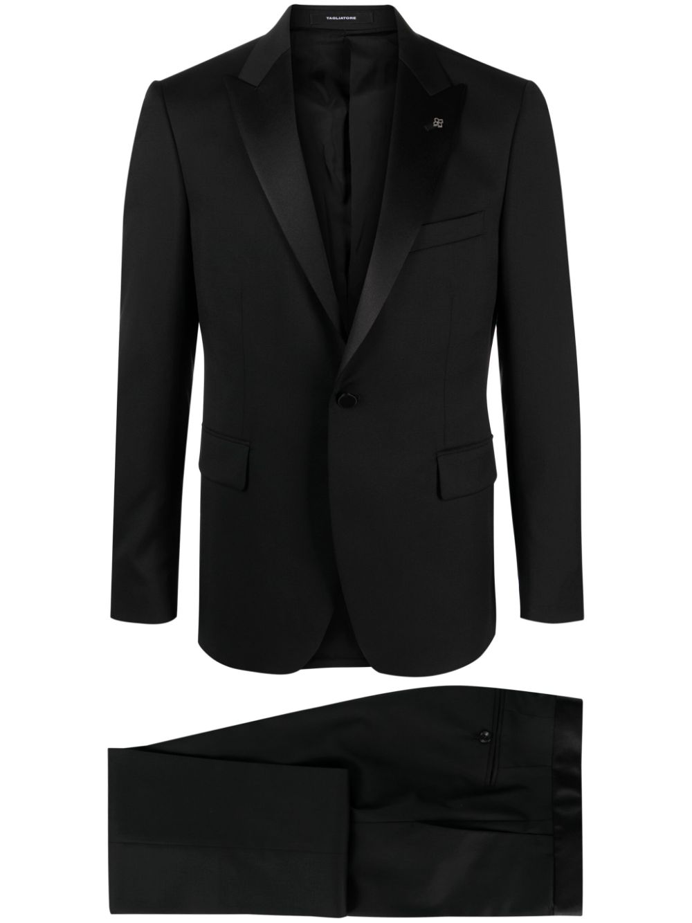 Tagliatore satin-trim single-breasted suit – Black