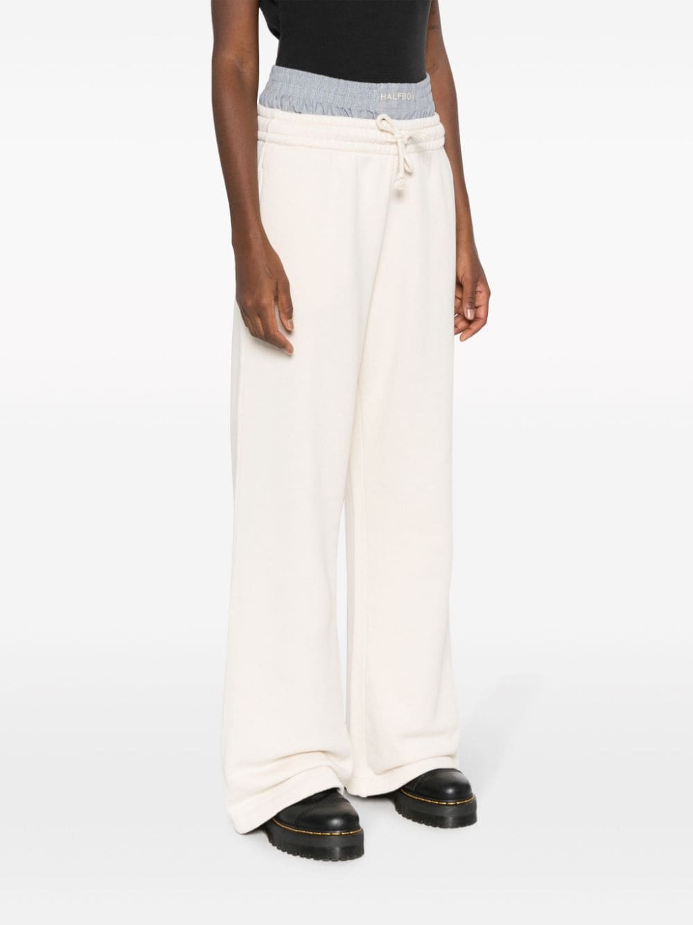 Shop Halfboy Layered-waistband Cotton Trousers In Neutrals