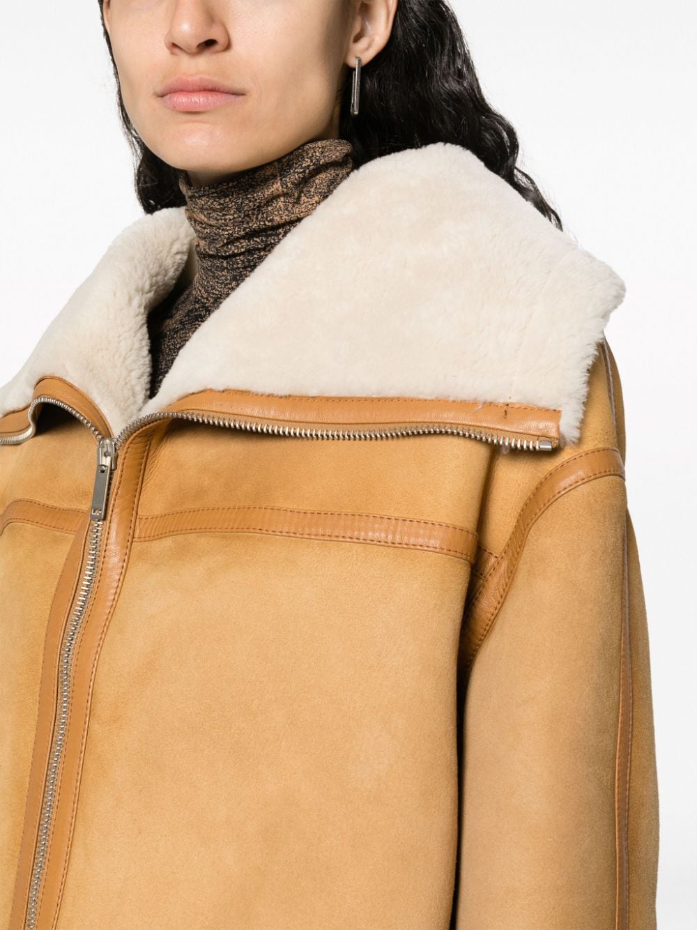 Shop Halfboy Shearling Leather Coat In Braun