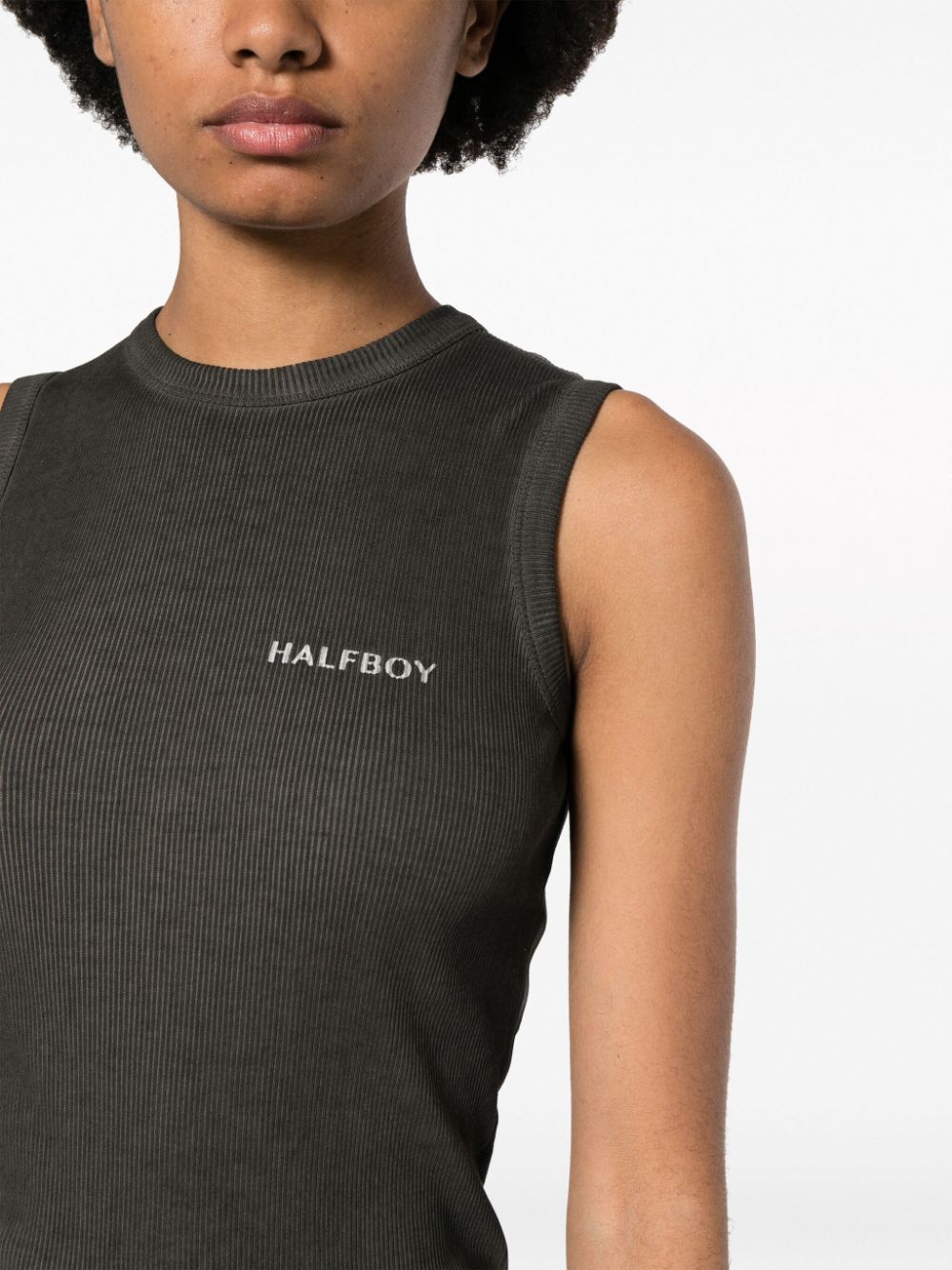 Shop Halfboy Logo-print Ribbed Tank Top In Black