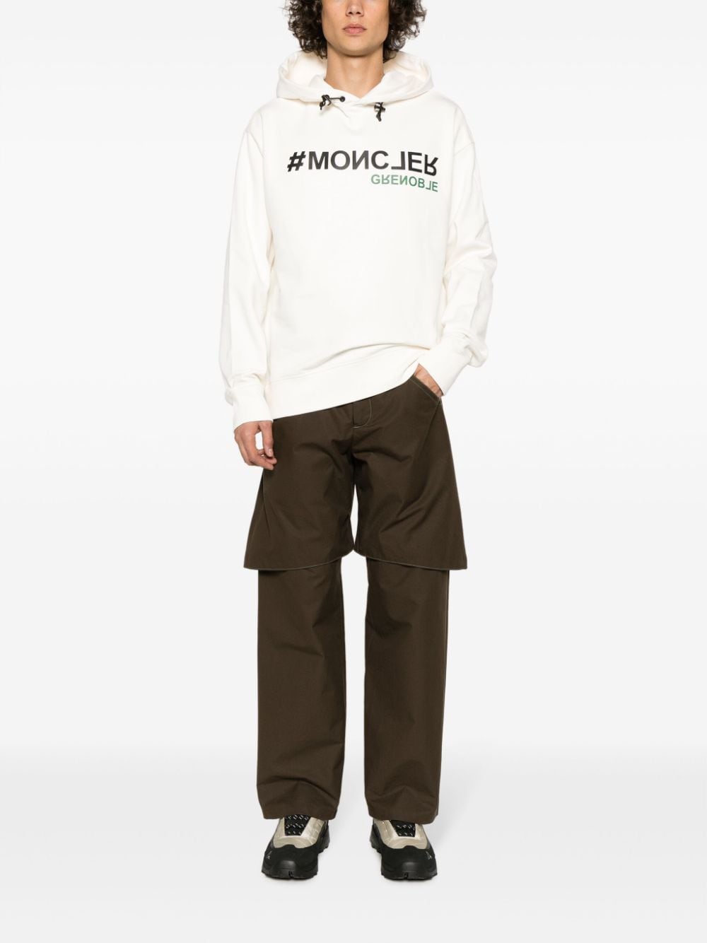 Moncler Grenoble logo-print cotton hoodie - Wit
